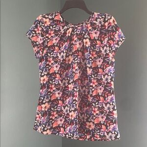 Simply Styled Floral Blouse in Black with Multicolor Blooms vintage